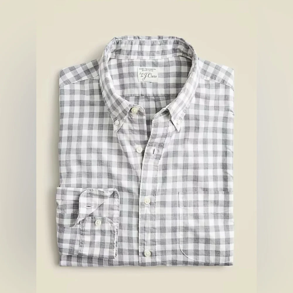 J. Crew Slim Secret Wash Cotton Poplin Gray Heather Gingham Casual Button Down